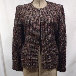 KASPER VINTAGE BLAZER  80'S WOOL BLEND RUST BROWN TWEED METALLIC PLUS SIZE 16